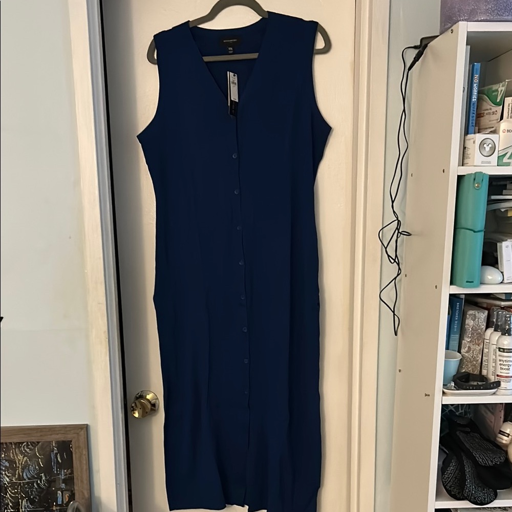Banana Republic Factory Button Down Sleeveless Dress XXL Navy Rib Knit NWT
